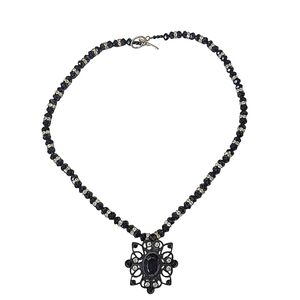 Black Stone Rhinestone Beaded Pendant Necklace Pendant Statement Goth Boho Y2K
